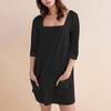 Women's Fashion Casual Solid Color Square Neck 3/4 Sleeve Short Dress