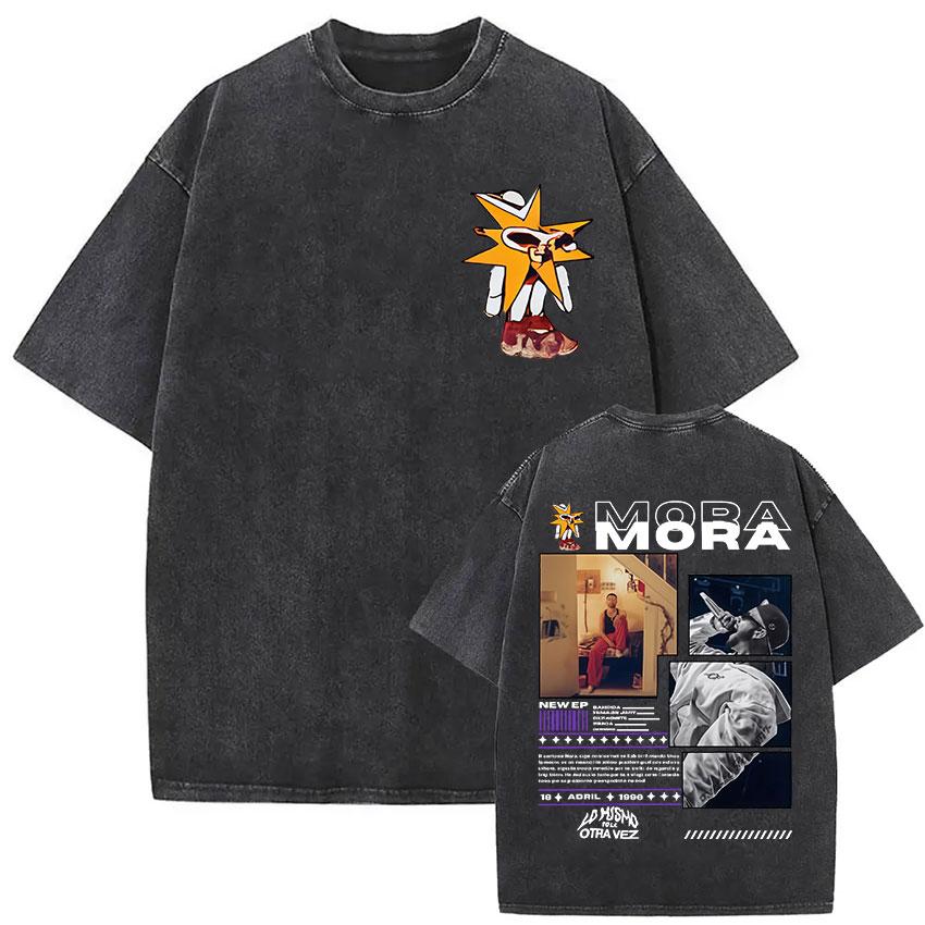 Vintage Washed Mora Lo Mismo De Siempre Album Letter Print TShirt Mens Women High Quality Fashion Oversized Cotton T Shirts