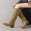 Fashion 2025 Autumn Women Boots Cow Suede Leather Women Shoes Round Toe Slip-on Knee High Boots Western Modern Ladies Boots