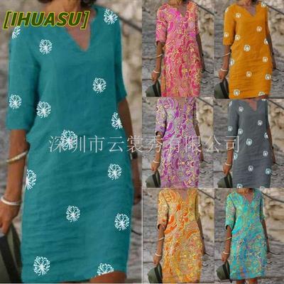 Fashion Summer Spring  1/2 Sleeves V-Neck Casual Dresses
