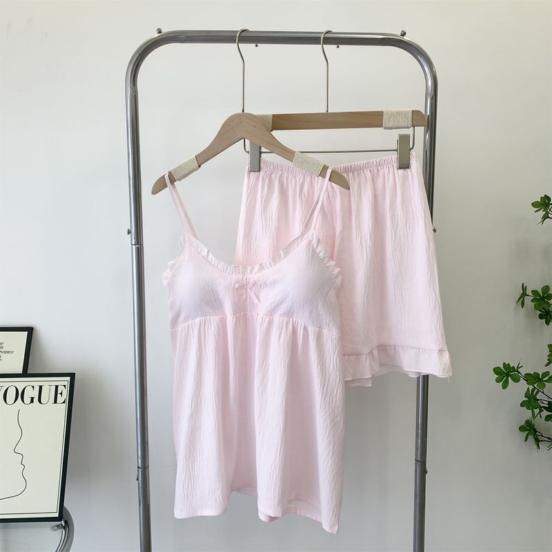 Sweet Cute Young Adult Clouds Cotton Suspenders Shorts Pajamas Women's Homewear Suit with Chest Pad Bubble Cotton Two-piece Set