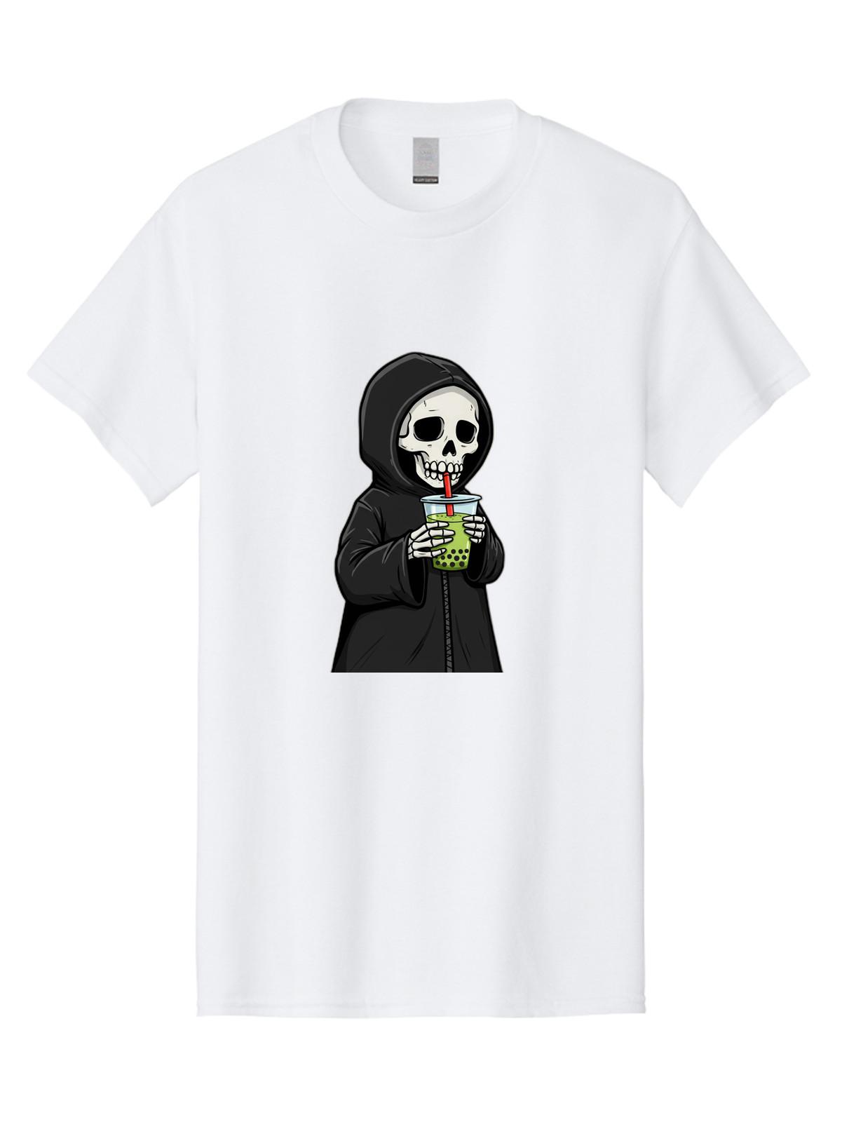 Grim-Reaper-Drinking-Boba-Tea Mens Graphic Tee, 100% Cotton, Casual Summer Wear S разноцветный
