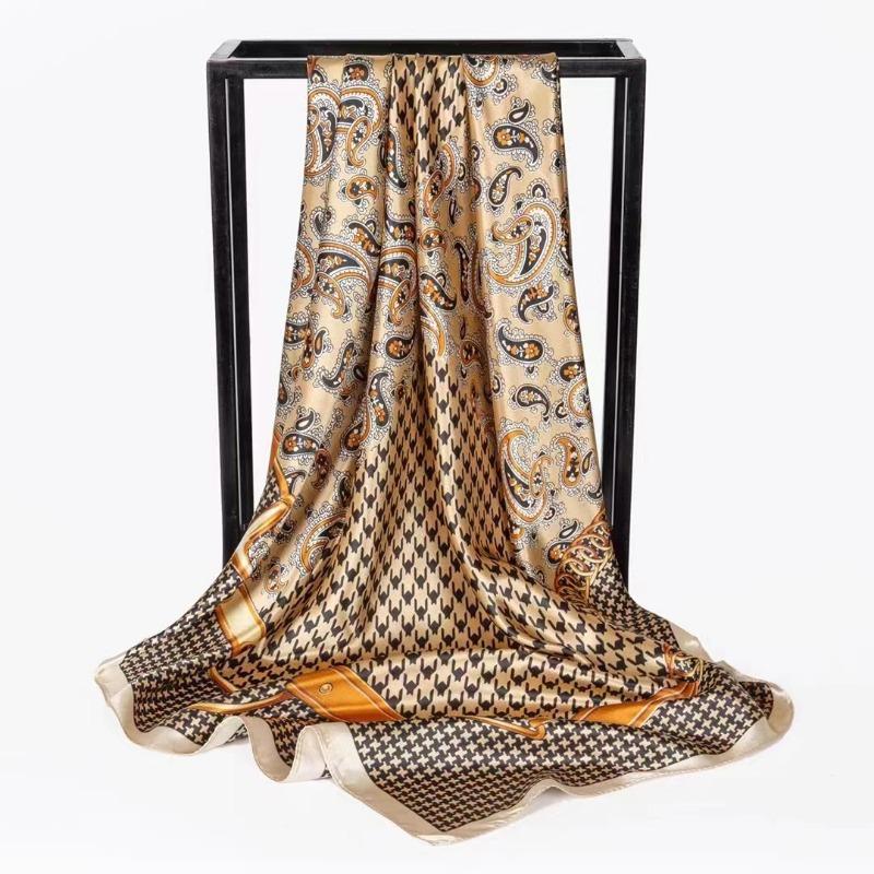 Simulation Silk Scarf Spring and Summer Versatile Sunshade 90 Square Scarf Painted Pearlescent Color Ding Women's Square Scarf Silk Scarf