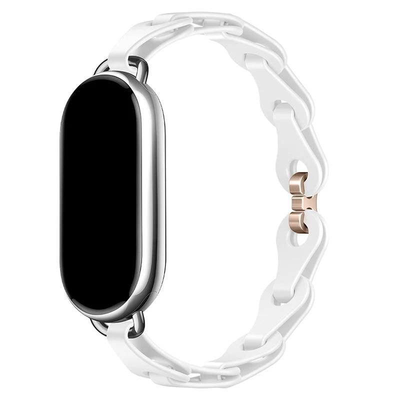 Rubber Strap for Xiaomi Mi Band 8 Stainless Steel Buckle Bracelet for Miband 8 NFC Fashion Lady Style Replacement Silicone Band