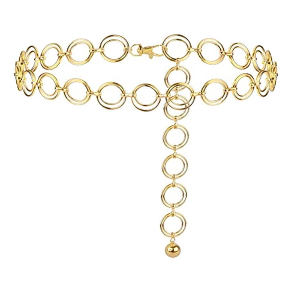 Uformell Trendy dobbel ring midjebånd luksus legering linning metall kjede belte slankende Cummerbands