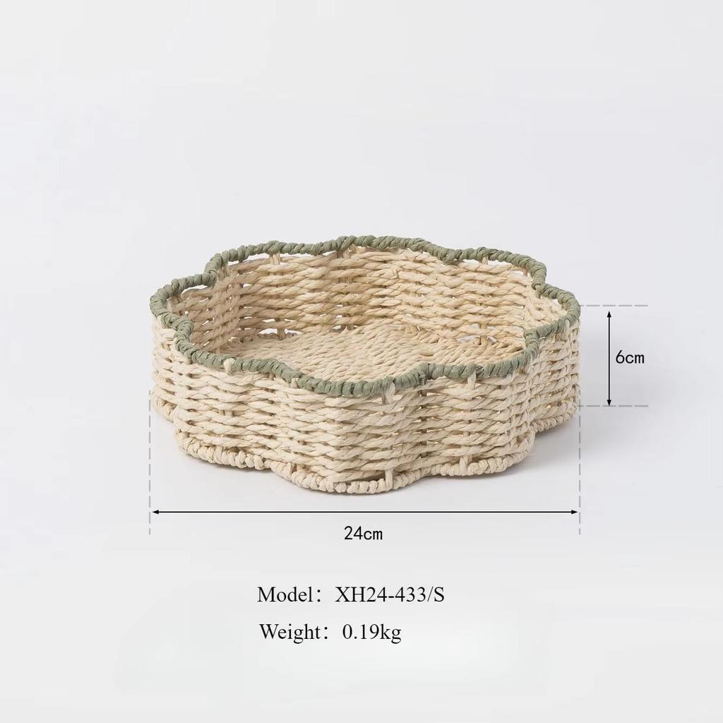 Hand-Woven Paper Rope Storage Basket Imitation Rattan Household Storage Basket Living Room Snack Tray Desktop Storage Basket