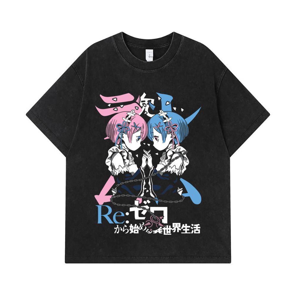 275 GSM Washed T-shirts 100% Cotton ReZero V1 Print Unisex Heavy Cotton T Shirt