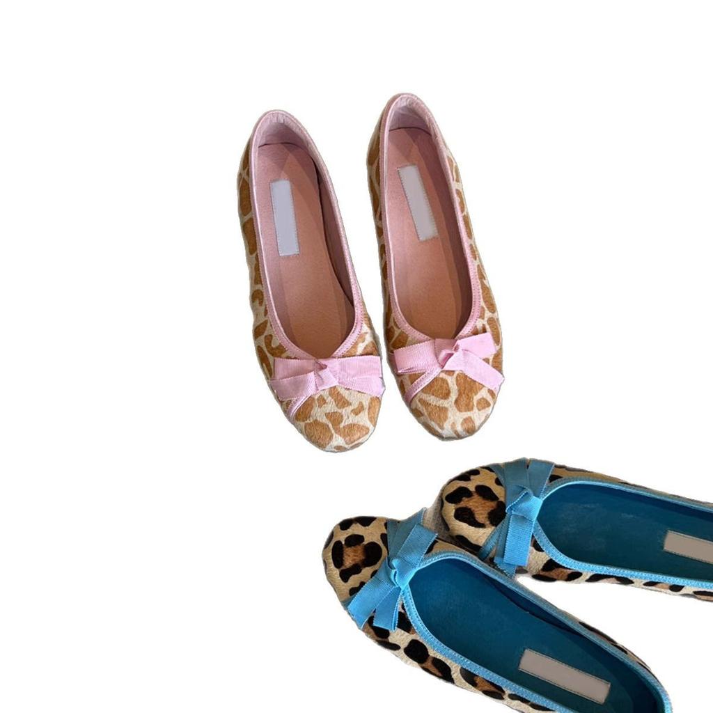 Faux leather version~ One-pedal British style light mouth single shoes women's bow round head imitation leather commuting low-heeled ballet shoes wome
