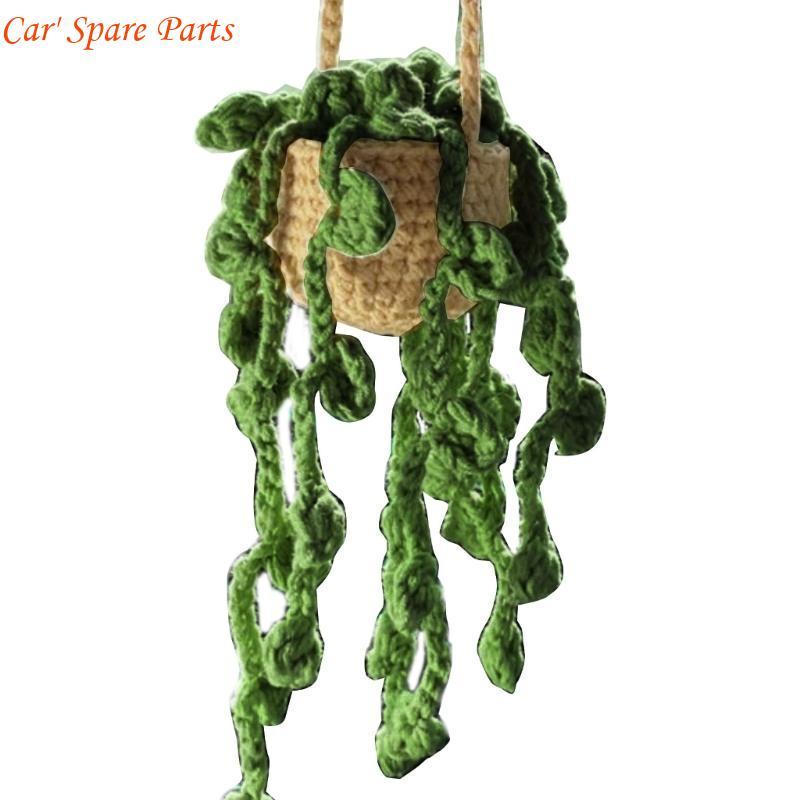 

Y4UA Car Hanging-Handmade Rear View Mirrior Charm Car Decorations Knitted Hanging- Planters for for Car Home-Decoration