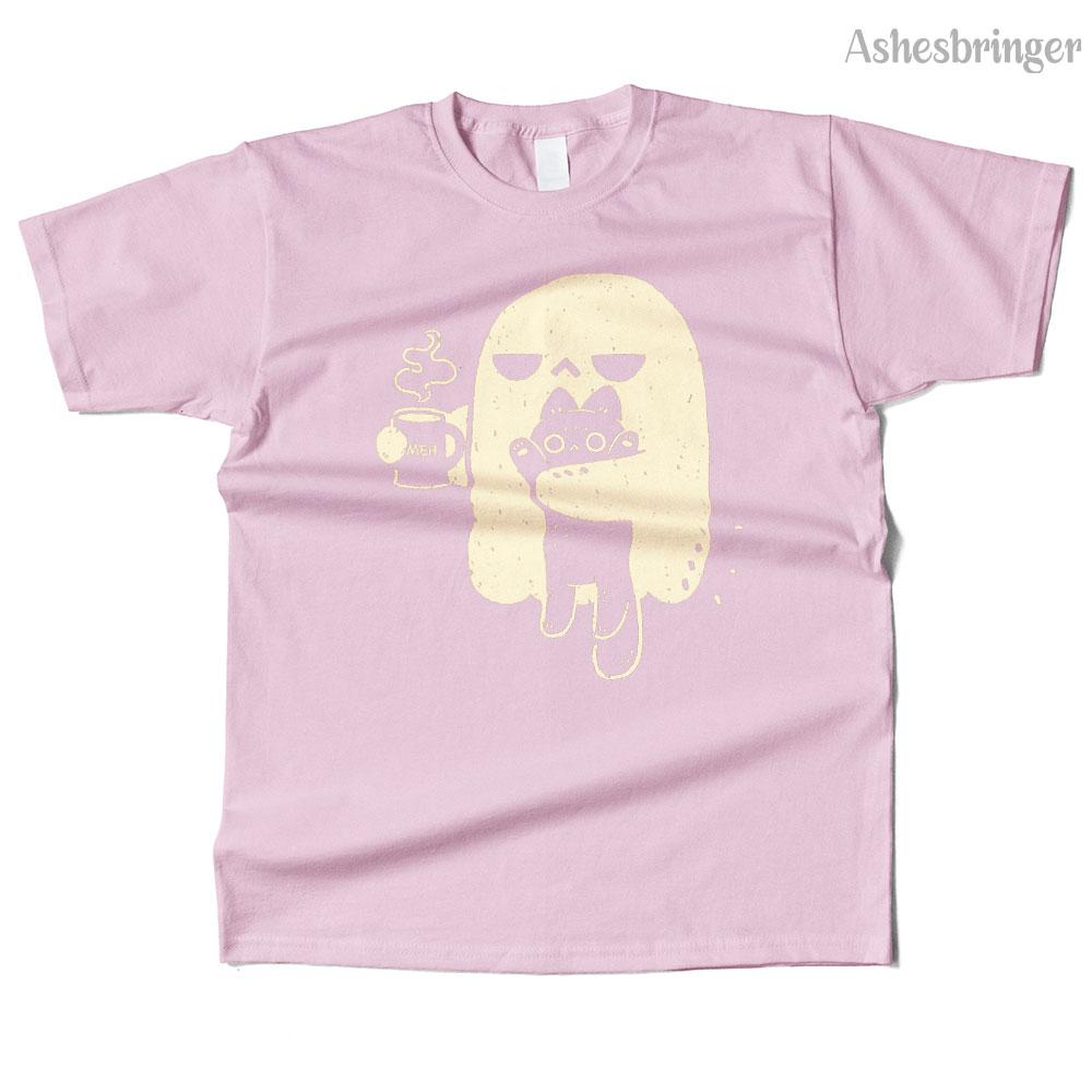 Unisexs Cotton Cute Ghost Holding Cat Graphic High Quality T Shirt Street Casual Style Tee for Unisex and Women