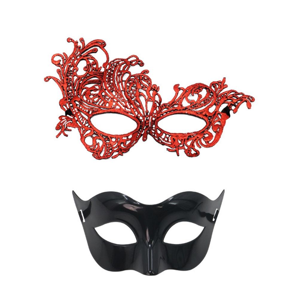 Sexy Couple Masks Lace Women Mask Plastic Men Mask Set Half Face Masks Princess Makeup Party Cosplay Nightclub Props Gifts