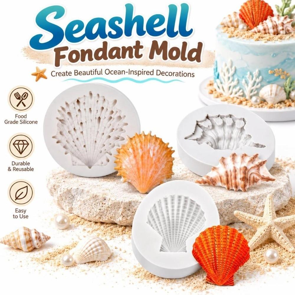 3PCS Food Grade Silicone Seashell Fondant Mold Conch Shell Mold  DIY Fondant Polymer Clay
