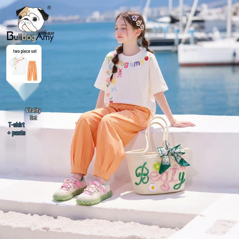 CHANZUIGOU Girls  Sweet Orange T-Shirt & Shorts Set 160 cm
