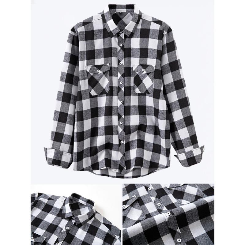 Camicia Casual a Quadri da Uomo a Maniche Lunghe in Misto Cotone