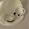 Gypsophila Heart Black Drip Glaze Ring for Women - New Style Hip Hop Personalized Index Finger Ring