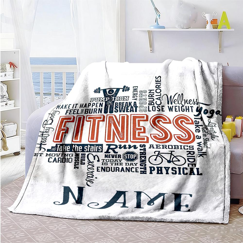 Love Fitness Personalized Text Blanket Gift Customizable Blanket Durable Comfort Versatile for Seaside Office Couch Sofa Four Seasons Universal