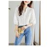 Women's White Embroidered Eyelet Blouse Stand Collar 3/4 Sleeve Casual Loose Shirt