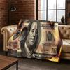 Cartoon Dollar Euro Money Rich Flannel Blanket Soft Warm Throw Blanket for Bedroom Living Room Bed Travel Camping Picnic Gift