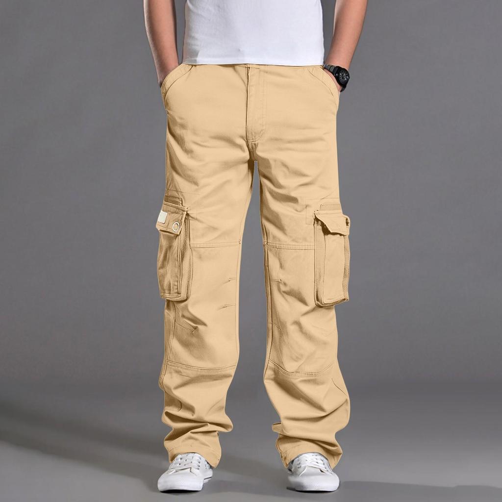 Men's Loose Casual Multi-pocket Work Pants,  Waist Drawstring  Pants