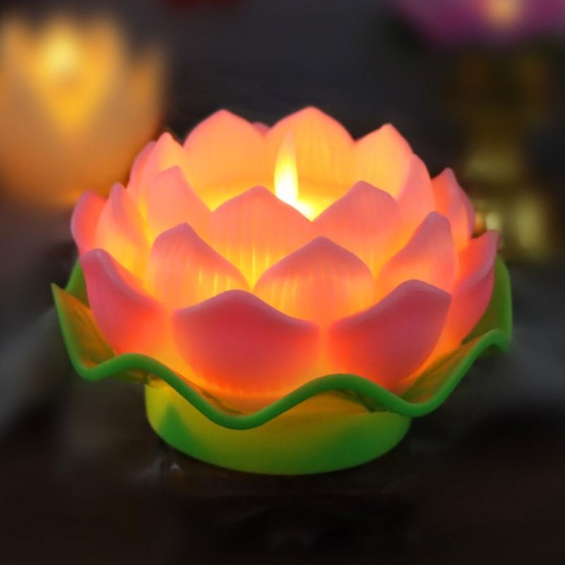 LED Electronic Candle Light Battery Operated Buddhas Table Lamps Creative Simulation Lotuses Night Light For Prayer