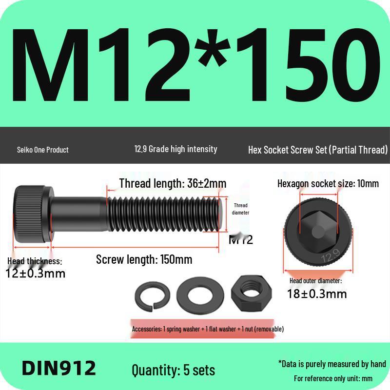 12.9 High Strength Socket Head Cap Screw and Nut Set M8-M16.