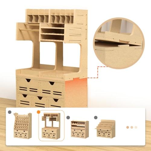 Bucasso Plastic Model Paint Rack, MDF Material, Drawer Storage, Model Tool Storage Rack, Tool Storage, Brush Storage, Brush/Tool Holder, Plastic Model