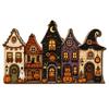 Halloween Hanging Wooden Sign House Pendant with Hemp Rope for Wall Door Autumn Seasonal Art Decoration, Haunted Castle Ornaments Pumpkin Ghost