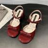 Gentle Bow Thick Heel Sandals Women's Summer New with Skirt Versatile One-word Belt Sandals