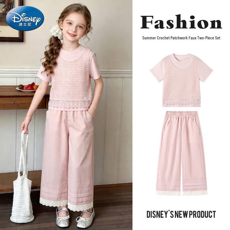 Disney Girls  Casual Two-Piece Lace Wide-Leg Pants Set 160