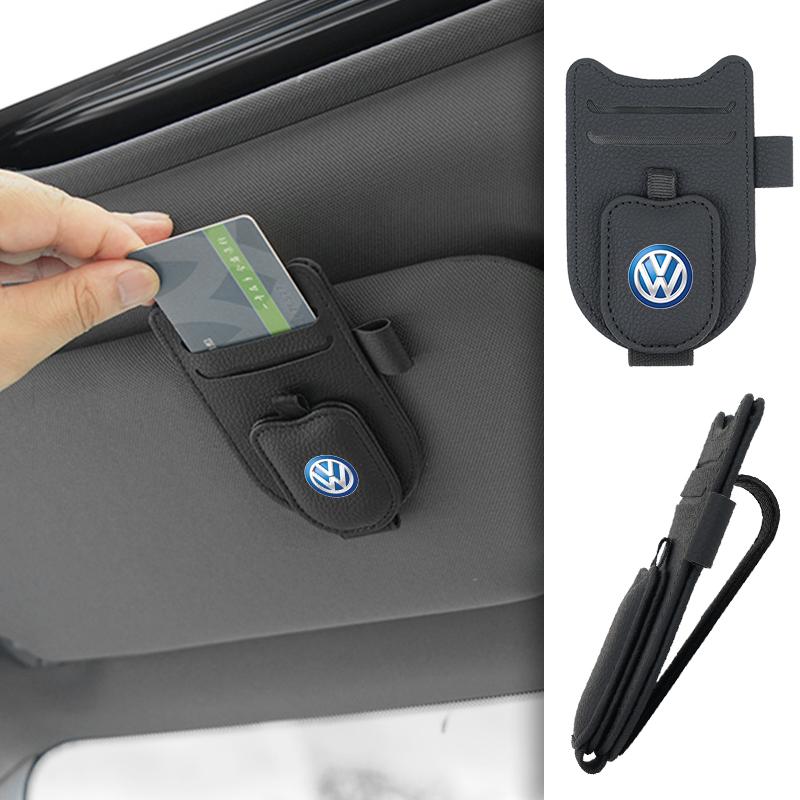 Car Sunglasses Holder Leather Sun Visor Glasses Clip Key For Volkswagen VW Polo Golf 6 7 8 Jetta Passat Tiguan Touran T-ROC GTI Zl1