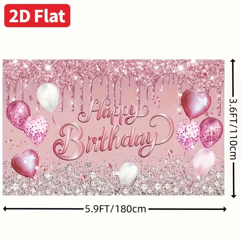 

2D Pink Silver Glitter Happy Birthday Backdrop Banner Photography Background 47.2x31.5inch/120*80cm
