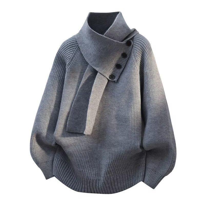 2025 Winter Men's High Neck Pullover Knitwear with Scarf
