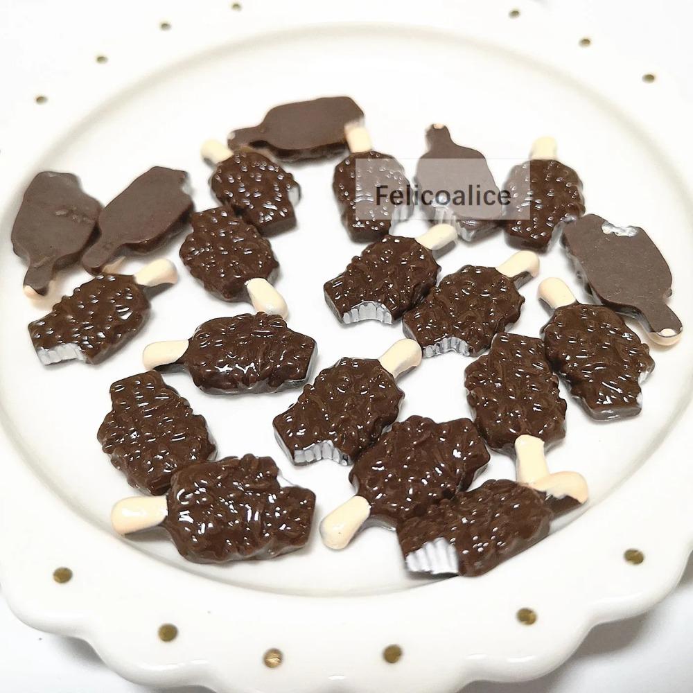 10pcs 20*10mm Kawaii Flat Back Resin Chocolate Ice Cream Cute Resin Scrapbook DIY Decor Home Figurine Crafts