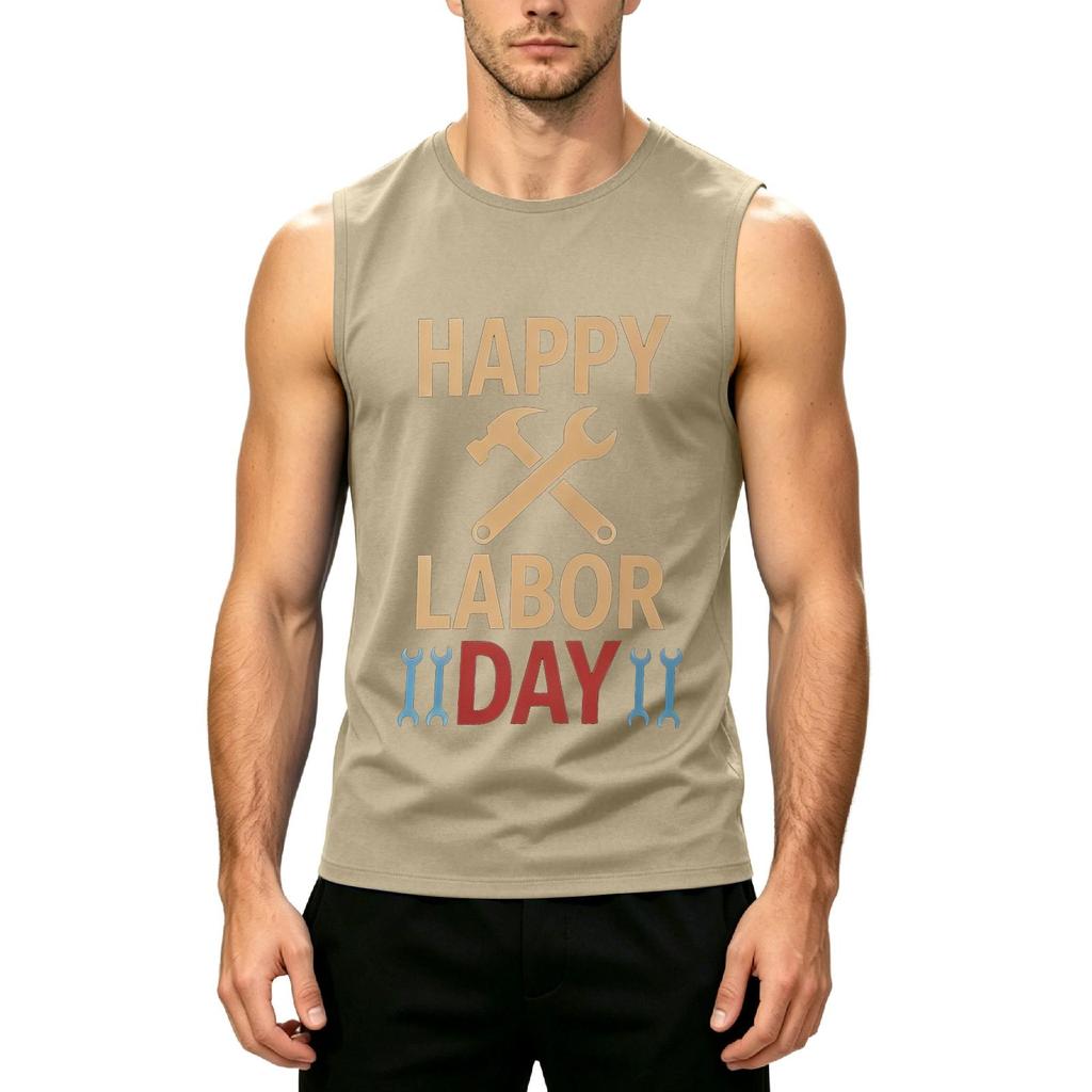 Men's Sleeveless Casual Tank Top Labor Day Printed Shirt Lightweight Summer Muscle Fit Workout Tee