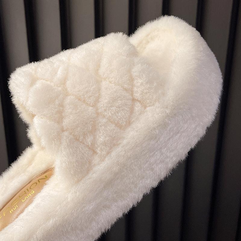 Fashion Aphixta Platform Warm Winter Furry Slippers Women Indoor Slippers Shoes Checkered Design Solid Color Footwear Size 42