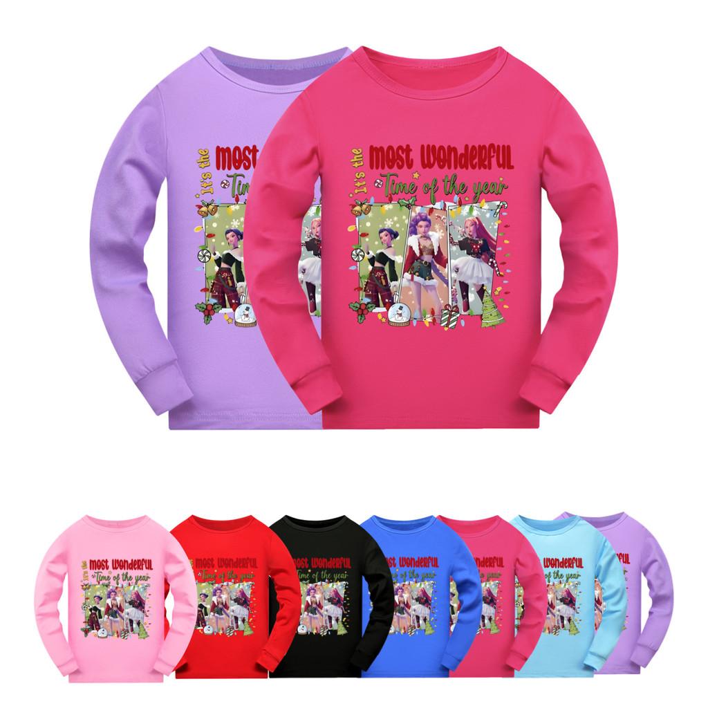 5096 Kids Girls Christmas New Year Rumi Zoey Mira Super Star Print Long Sleeves T-Shirt