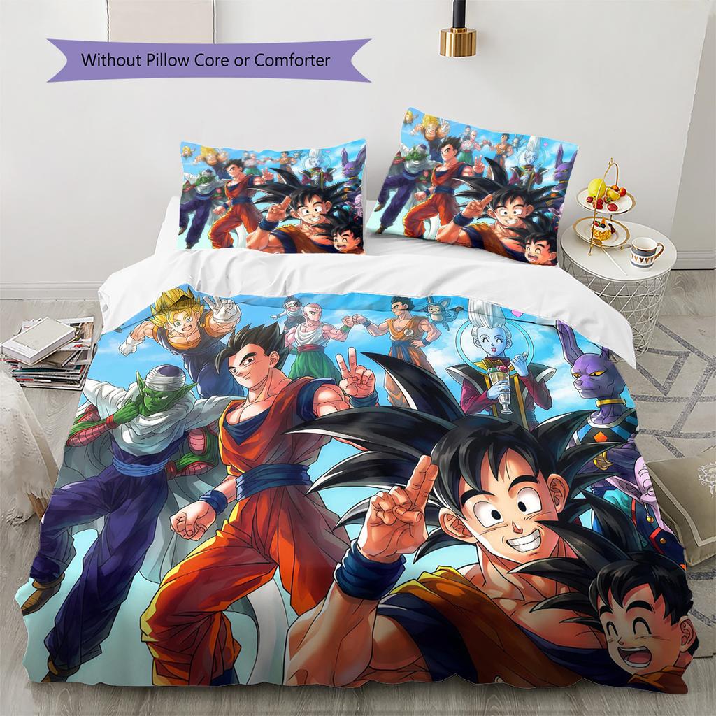 DBZ Anime Pattern Bedding Quilt Set Quilt Cover Pillowcase Home Decoration Birthday Gift (1 * Duvet Cover + 2 * Pillowcase, Without Core)