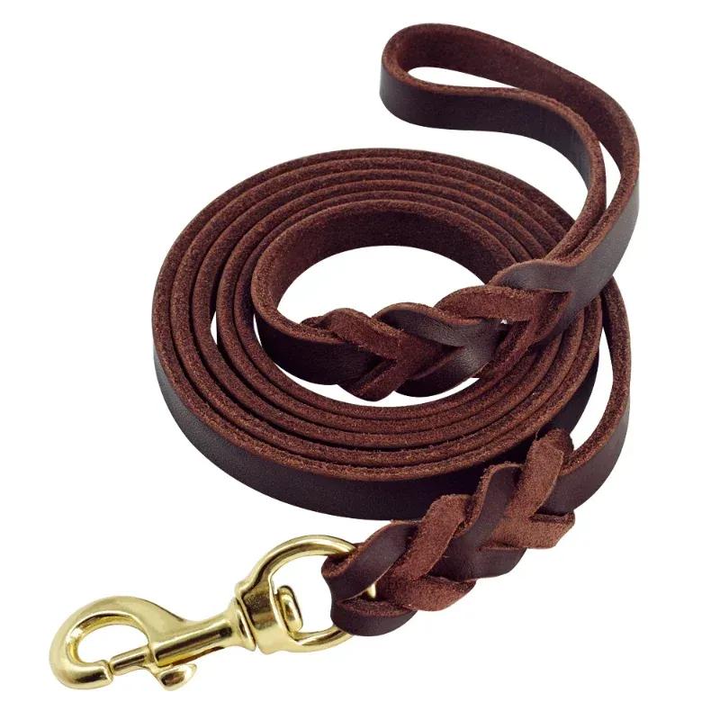1,2-2,1m Echte Leder Hundeleine mit Haken Haustier Laufen Training Braune Schwarze Farben für Mittlere Große Haustiere Schäferhund Greyhound