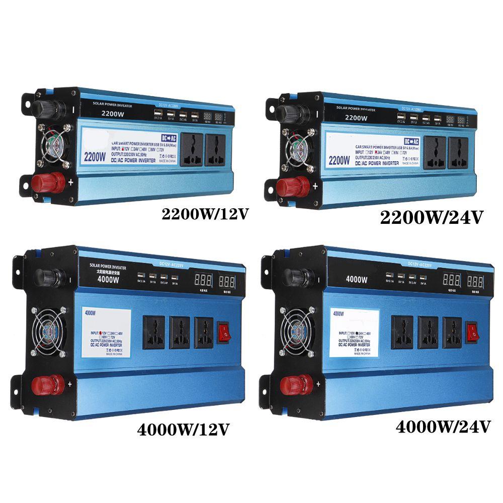 DC 2200/4000W 12/24V To AC 220V Adapter Charging Converter Car Inverters Modified Sine Wave Solar Power Voltage Transformer