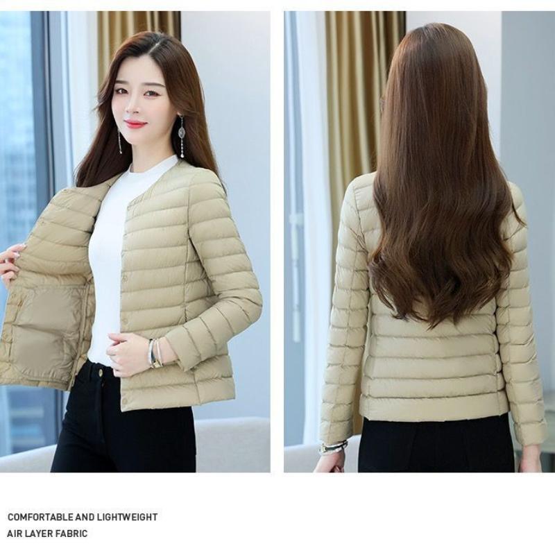 

Однотонные легкие пуховики для женщин, зимние, с круглым/v-образным вырезом, стеганые, на пуговицах, теплые, короткие, мягкие, удобные, тонкие, короткие, стеганые куртки 3XL хаки