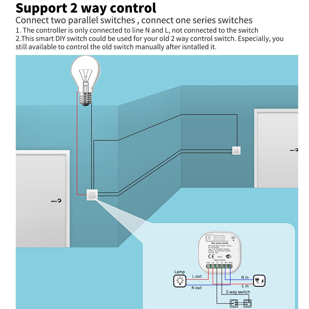 For Tuya Wifi RF 433 MHz Wireless Remote Control Switch Module Self Powered No Battery Needed Alexa Compatible Wall Switch 16A M
