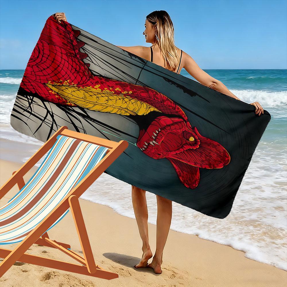 Fierce Crimson Beast Brilliance Print Beach Towel, Quick Drying, Suitable for Travel, Outdoor Sports, Jogging, the Beach and Swimming, Gift