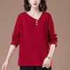 Women's V-Neck Long-Sleeve Plus Size T-Shirt - Loose, Fashionable Outerwear for Spring & Autumn (6272)