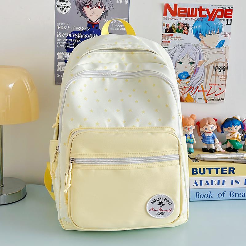 Student Schoolbag Women's Large Capacity Star Printed Backpack Colorblock Travel Backpack