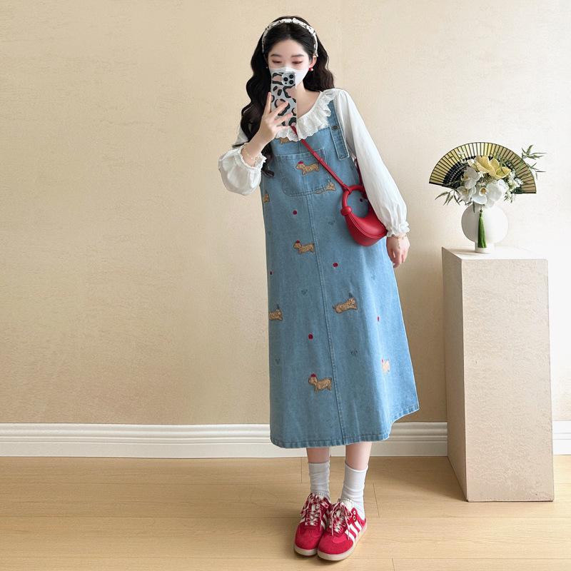 Maternity Denim Overalls & Shirt Set for Women - Spring 2026 Plus Size, Cute Design