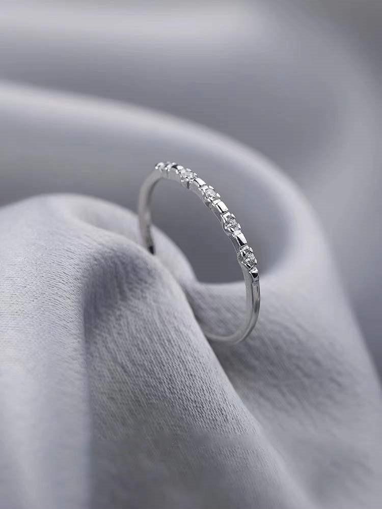 Anello Aperto in Argento Sterling S925 Placcato Oro 14K con Diamante per Donna - Elegante Anello alla Moda in Stile Coreano