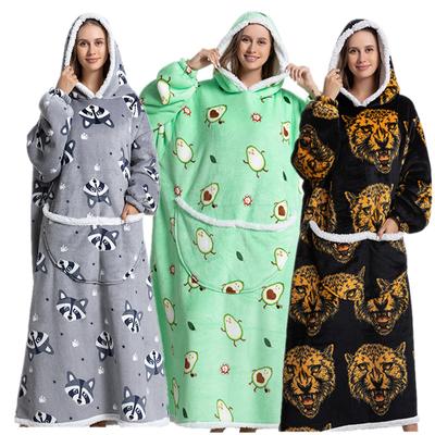 Bata con capucha de lana cálida de invierno para mujer Manta de gran tamaño de 140 cm con mangas Sudaderas con capucha cálidas de lana Sudaderas Manta de TV gigante Bata con capucha para mujer