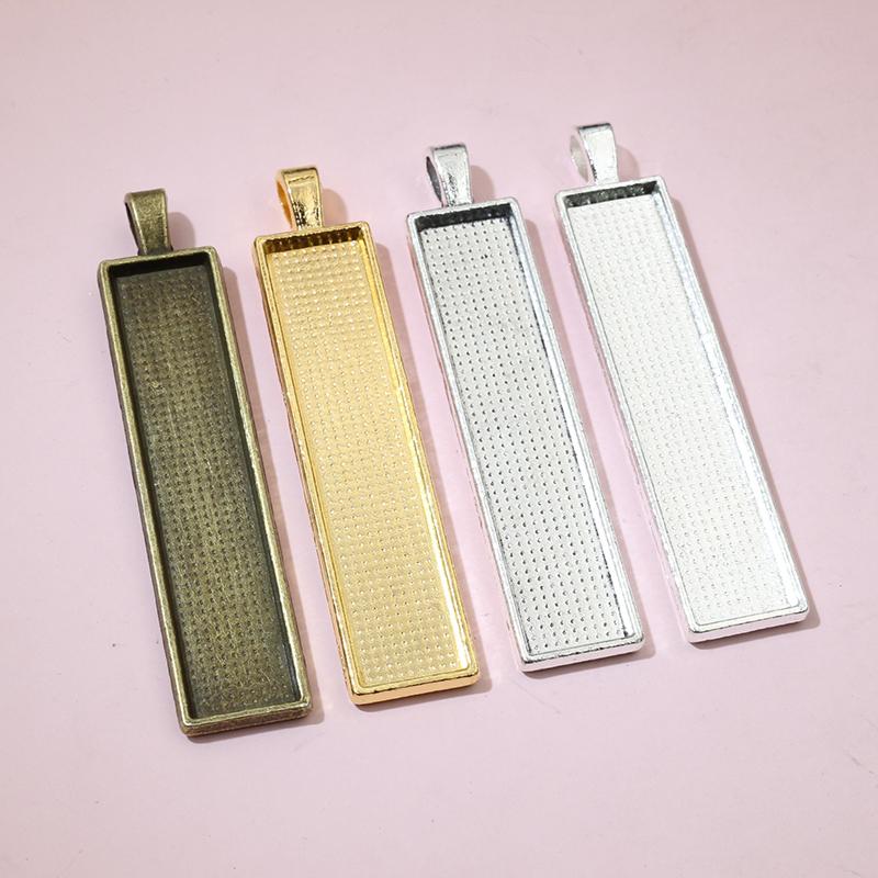 5pcs 10x50mm inner size Rectangle Pendant Cabochon Blank Base Setting Bezel Tray DIY Necklace Jewelry Making Accessories