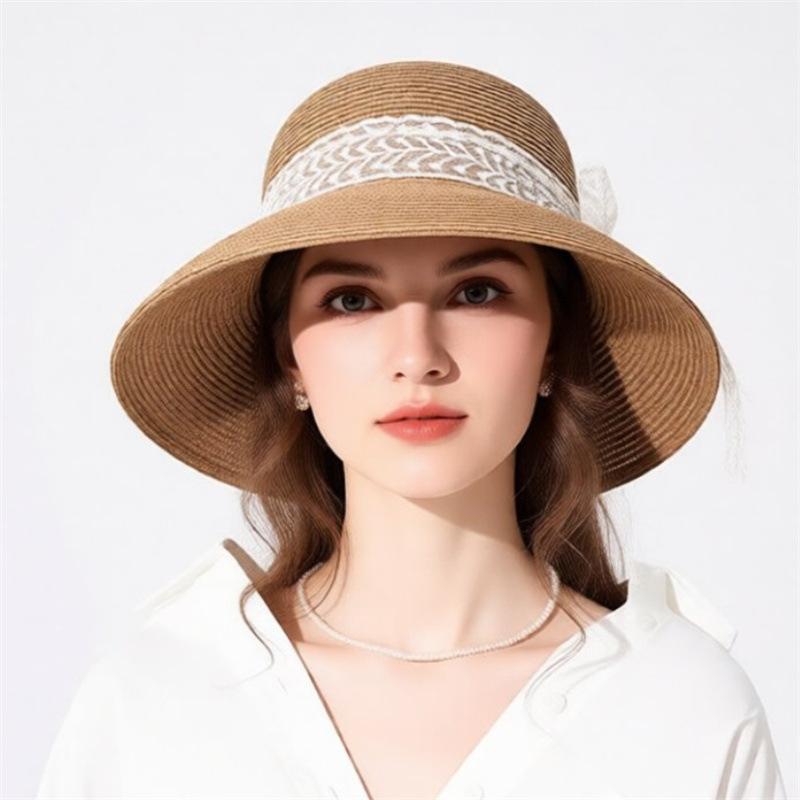 New lace bow straw fisherman hat children summer travel sun protection hat seaside beach hat Korean version versatile
