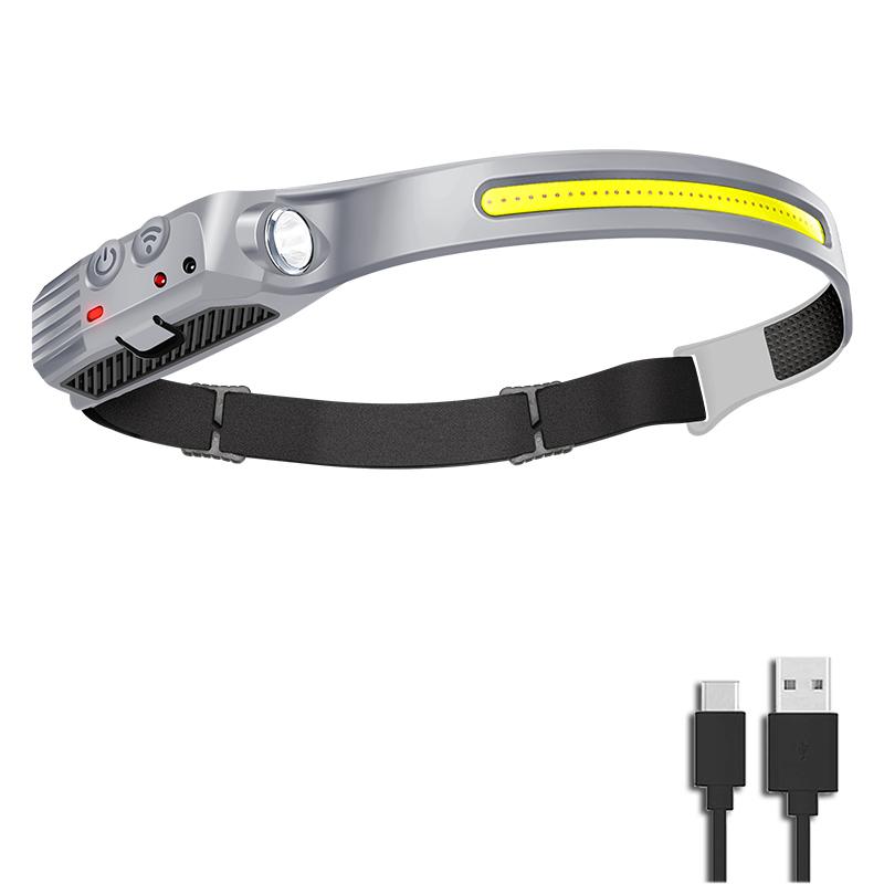 230° Induction LED Headlamp 5 lighting Modes Head flashlight COB rechargeable lantern for camping running Waterproof Head Light